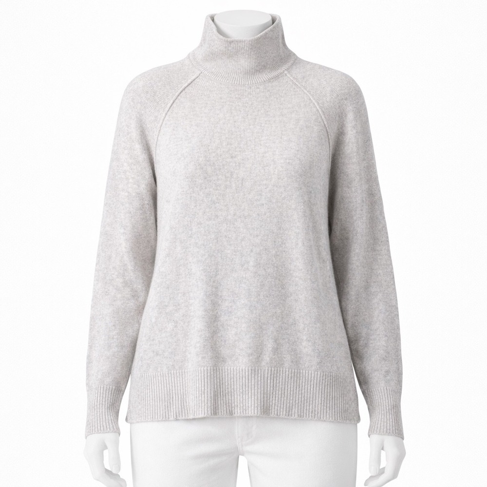 Theory Karinella O Sweater Womens M Tan Cashmere Mock Neck Raglan Long Sleeve